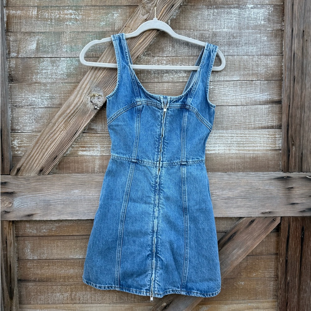 Frame Denim Blue Denim Zip-Front Mini Dress